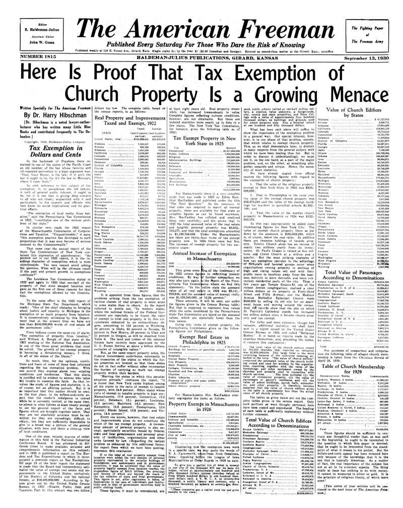 (image for) The American Freeman, Number 1815, Sept. 13, 1930. - Click Image to Close